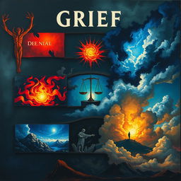 A visually striking representation of the five stages of grief: denial, anger, bargaining, depression, and acceptance