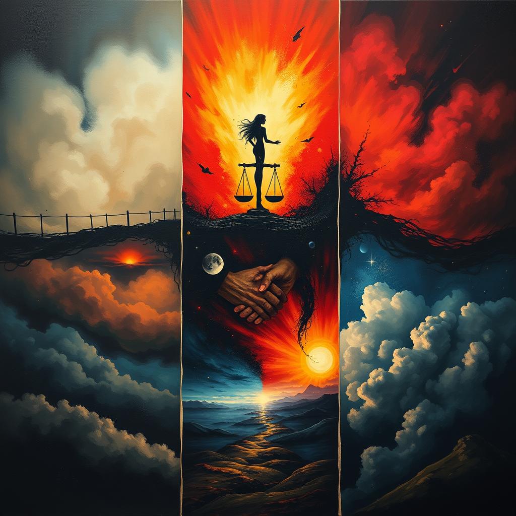 A visually striking representation of the five stages of grief: denial, anger, bargaining, depression, and acceptance
