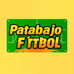 A vibrant and bold rectangular shape with the text "Patabajo Fútbol" prominently displayed in an eye-catching font