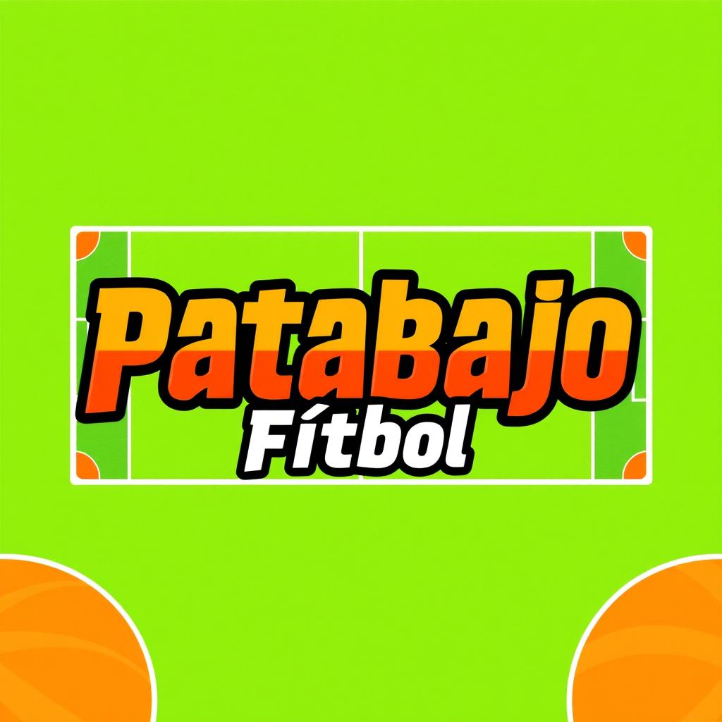 A vibrant and bold rectangular shape with the text "Patabajo Fútbol" prominently displayed in an eye-catching font