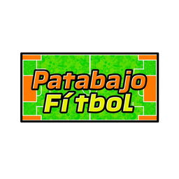 A vibrant and bold rectangular shape with the text "Patabajo Fútbol" prominently displayed in an eye-catching font