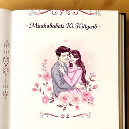 A beautifully designed book title page featuring the title "محبت کی کتاب" (Muhabbat Ki Kitab) in elegant Urdu script