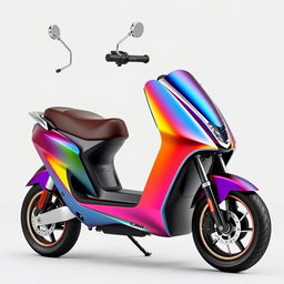 A premium electric scooter with a sleek, aerodynamic body showcasing a vibrant metallic finish