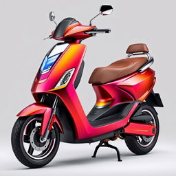 A premium electric scooter with a sleek, aerodynamic body showcasing a vibrant metallic finish