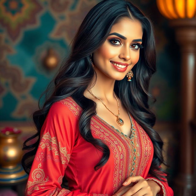 A stunning, attractive Arab woman in traditional attire, showcasing her beauty and elegance