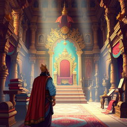 A richly detailed illustration inspired by the Indian folk tales of Singhasan Battisi