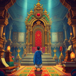 A richly detailed illustration inspired by the Indian folk tales of Singhasan Battisi