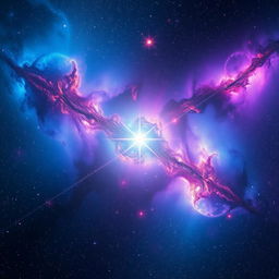 A stunning view of outer space showcasing vibrant colors, including deep blues and vivid purples of nebulae, sprinkled with countless twinkling stars
