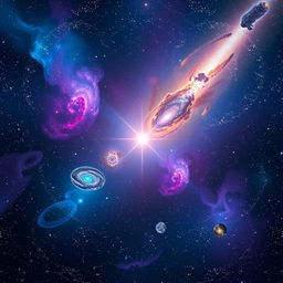 A stunning view of outer space showcasing vibrant colors, including deep blues and vivid purples of nebulae, sprinkled with countless twinkling stars