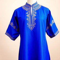 A beautifully tailored kurta made from soft, flowing fabric with intricate embroidery along the neckline and sleeves