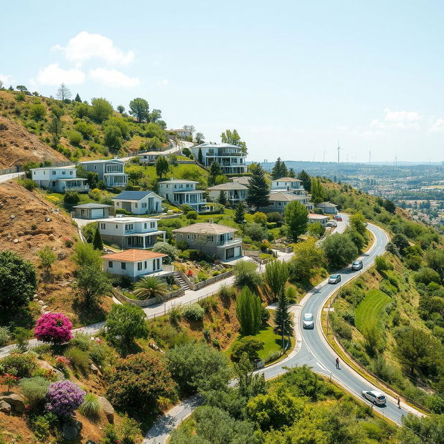 A vibrant and lush landscape depicting the same location as in the provided image, ten years later