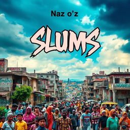 A stunning visual cover for the song 'Slums' by Naz o'z, featuring a vibrant urban landscape representing slum areas