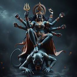 A powerful 3D image of Devi Kaali, the fierce goddess, attacking a demon while keeping her foot firmly on the demon's chest