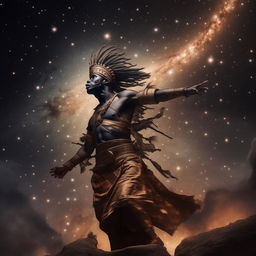 Ogun, Yoruba god of iron, flying in galaxies