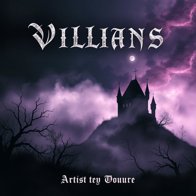 An album cover for a villain-themed music album, featuring dark and moody elements