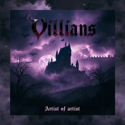 An album cover for a villain-themed music album, featuring dark and moody elements