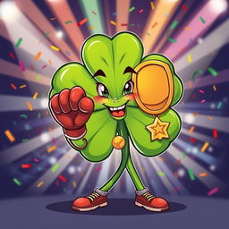 A vibrant illustration of a boxing clover, combining elements of a four-leaf clover and a fierce boxing stance