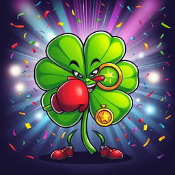 A vibrant illustration of a boxing clover, combining elements of a four-leaf clover and a fierce boxing stance