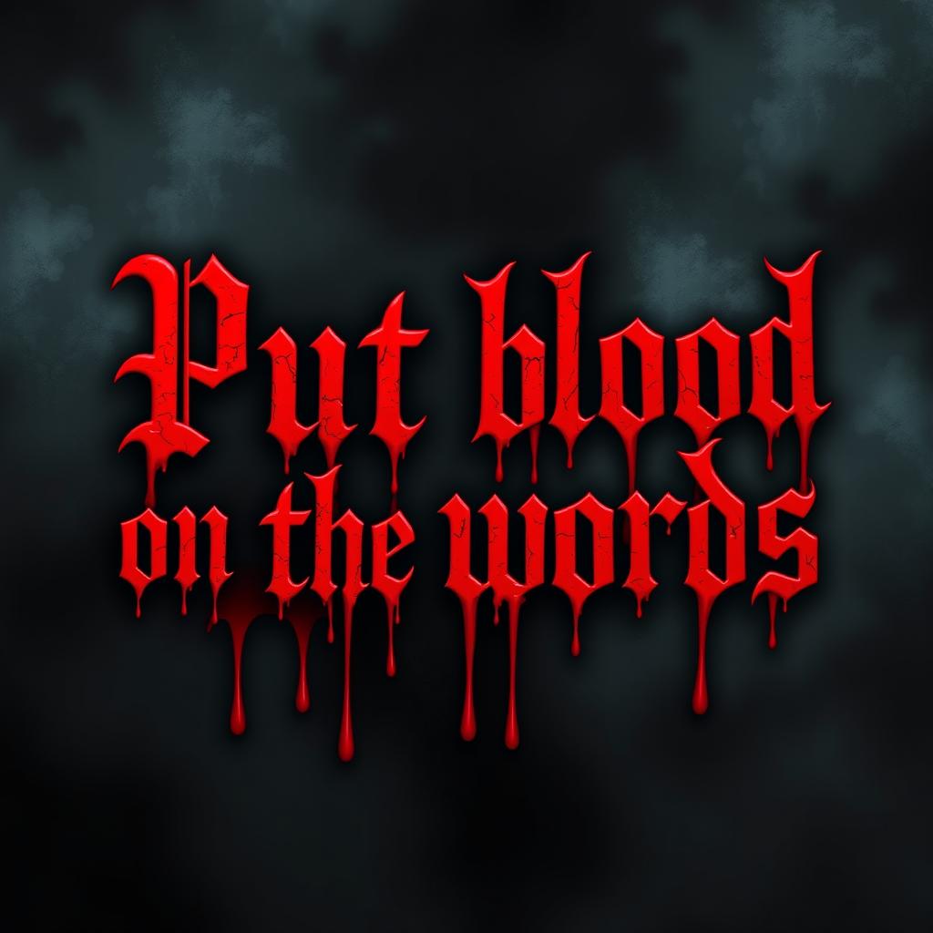 A surreal and artistic representation of the phrase 'Put blood on the words' illustrated with ominous and dark tones