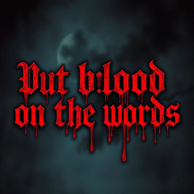 A surreal and artistic representation of the phrase 'Put blood on the words' illustrated with ominous and dark tones