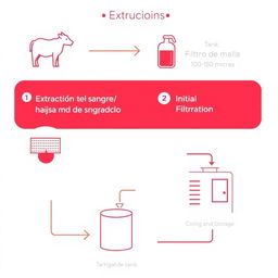 A production flow diagram illustrating key steps in blood extraction and processing