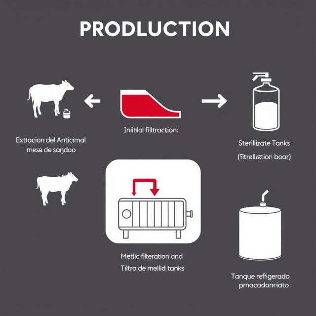 A production flow diagram illustrating key steps in blood extraction and processing