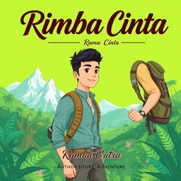 An adventurous and romantic themed illustration titled 'Rimba Cinta'