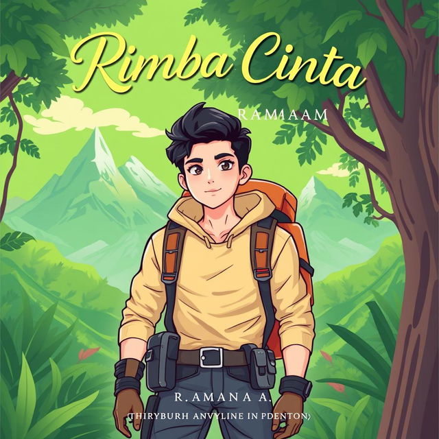 An adventurous and romantic themed illustration titled 'Rimba Cinta'