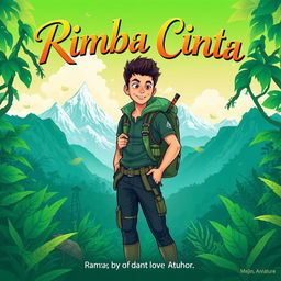 An adventurous and romantic themed illustration titled 'Rimba Cinta'