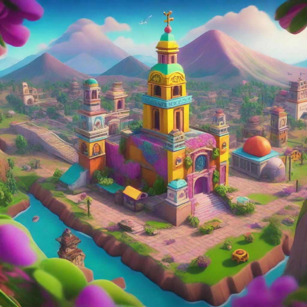 An intricate digital art piece showcasing a Fortnite-style interpretation of Mexico