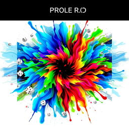 A visually stunning album cover design featuring a vibrant explosion of colors like electric blue, neon green, and fiery red, swirling together in an abstract pattern