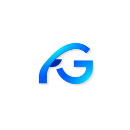 A modern logo design featuring the letters 'F' and 'G' intertwined creatively, using a vibrant blue color palette