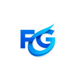 A modern logo design featuring the letters 'F' and 'G' intertwined creatively, using a vibrant blue color palette