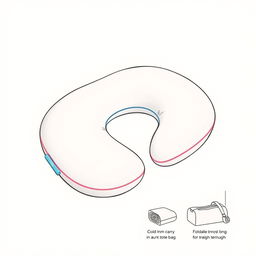 A sleek and modern design sketch of a pregnancy pillow that is both portable and lightweight