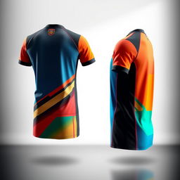 A detailed design of a sports jersey shown from the back and side angles
