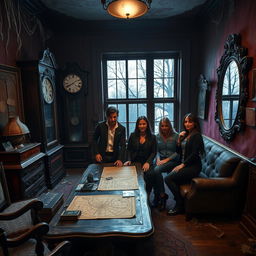 An immersive escape game scene set in a mysterious abandoned mansion