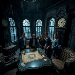 An immersive escape game scene set in a mysterious abandoned mansion