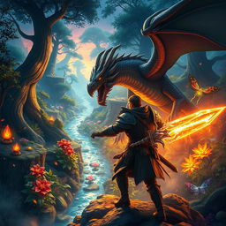 An immersive and captivating digital game world, where players navigate through a sprawling, mystical forest teeming with vibrant flora and fauna