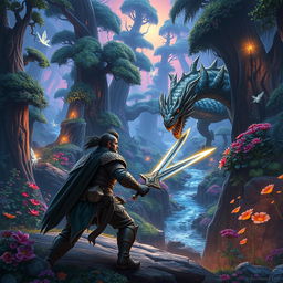 An immersive and captivating digital game world, where players navigate through a sprawling, mystical forest teeming with vibrant flora and fauna
