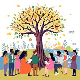 A visually engaging composition that symbolizes Financial Literacy, Better Mental Health, and Critical Thinking