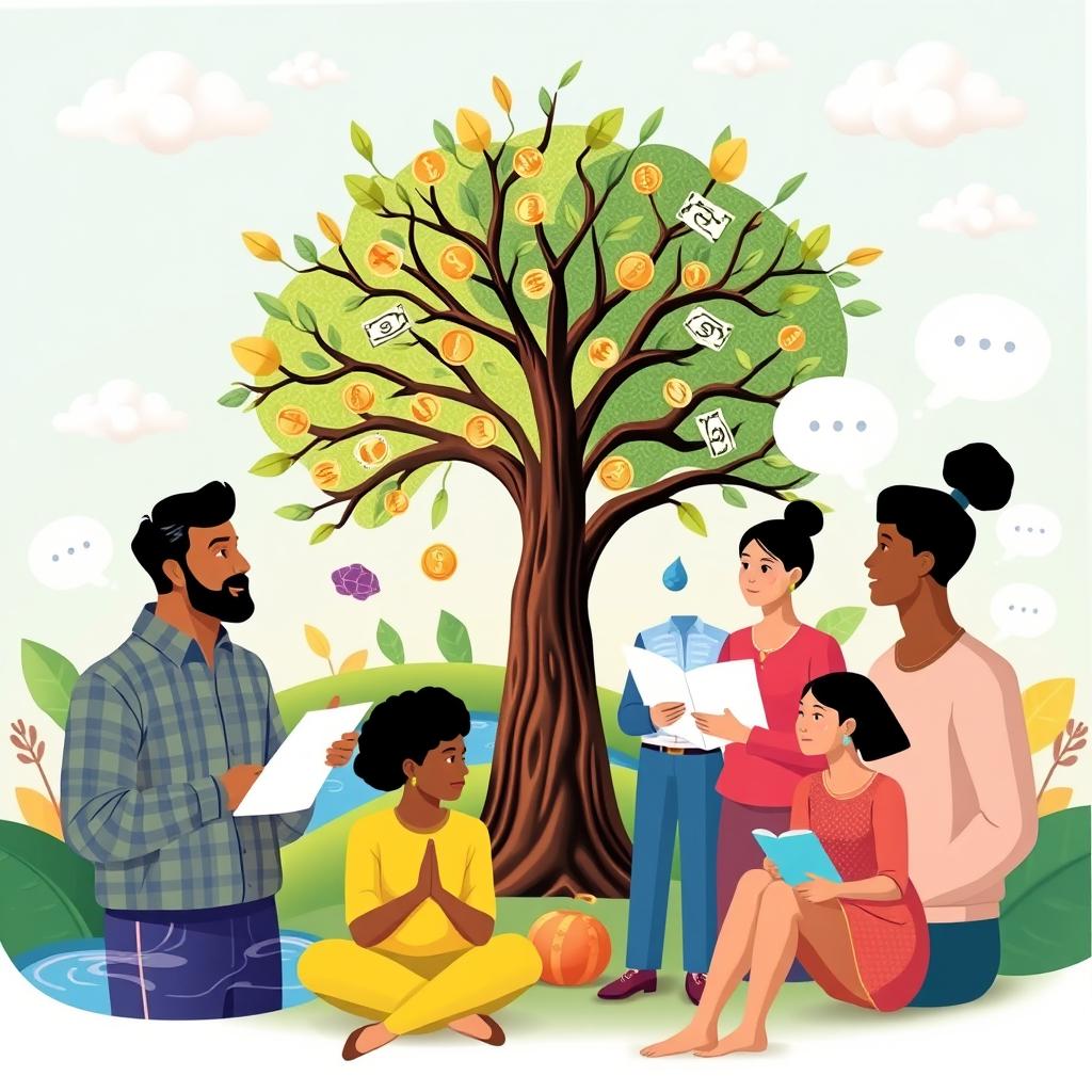 A visually engaging composition that symbolizes Financial Literacy, Better Mental Health, and Critical Thinking