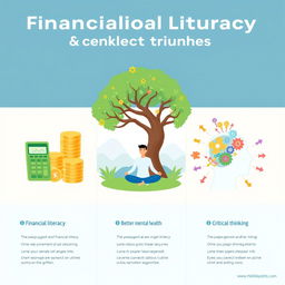 A visually appealing infographic that illustrates the importance of financial literacy, better mental health, and critical thinking