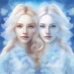 A visually striking digital art piece depicting two beautiful 18-year-old twins symbolizing unity and duality