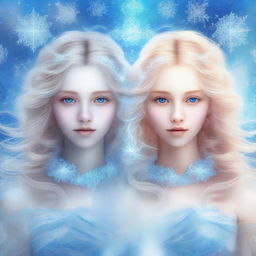 A visually striking digital art piece depicting two beautiful 18-year-old twins symbolizing unity and duality