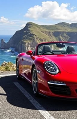 A sleek and powerful Porsche sports car parked on a scenic coastal road
