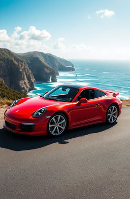 A sleek and powerful Porsche sports car parked on a scenic coastal road