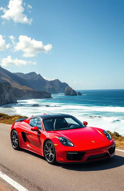 A sleek and powerful Porsche sports car parked on a scenic coastal road