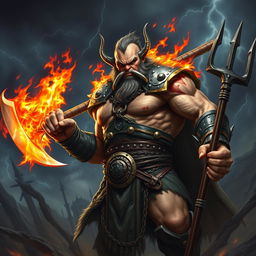 A powerful male orc fighter clad in shining chainmail armor, showcasing his muscular physique