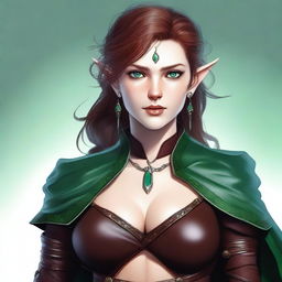 A high-quality digital art of a 160cm tall semi-elf warrior sorceress