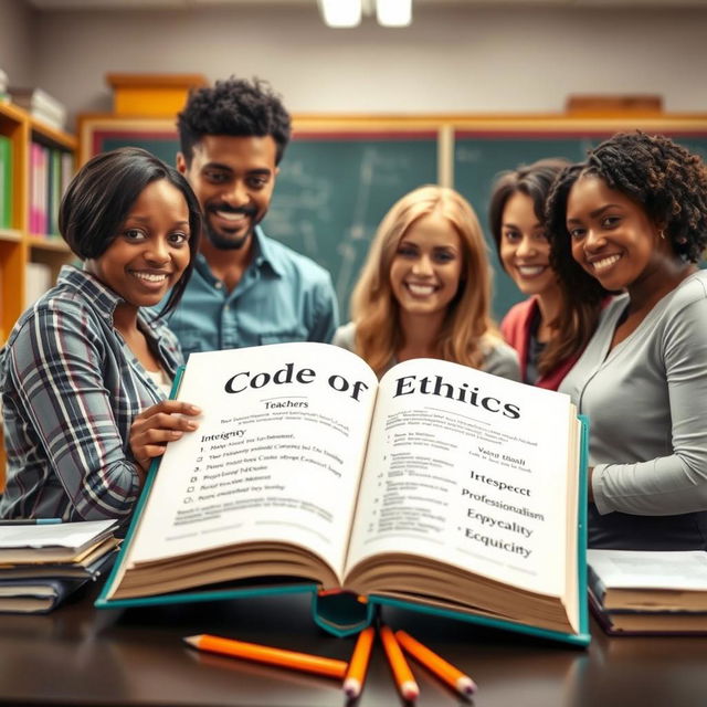 An inspiring and educational scene depicting the Code of Ethics for Professional Teachers